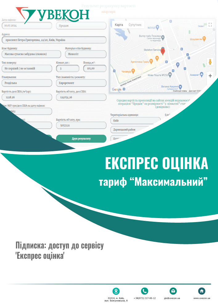 Експрес оцінка. Тариф "Максимальний"- 100 запитів/7000 грн.