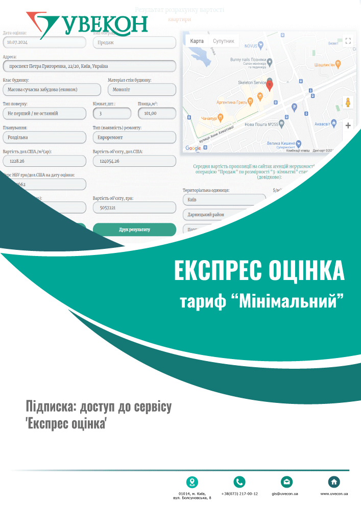Експрес оцінка. Тариф "Мінімальний" - 20 запитів/2000 грн.